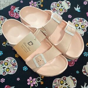 Dena Lives Pink Double Buckle Sandals – Ultra Comfort Slides (Size 8)